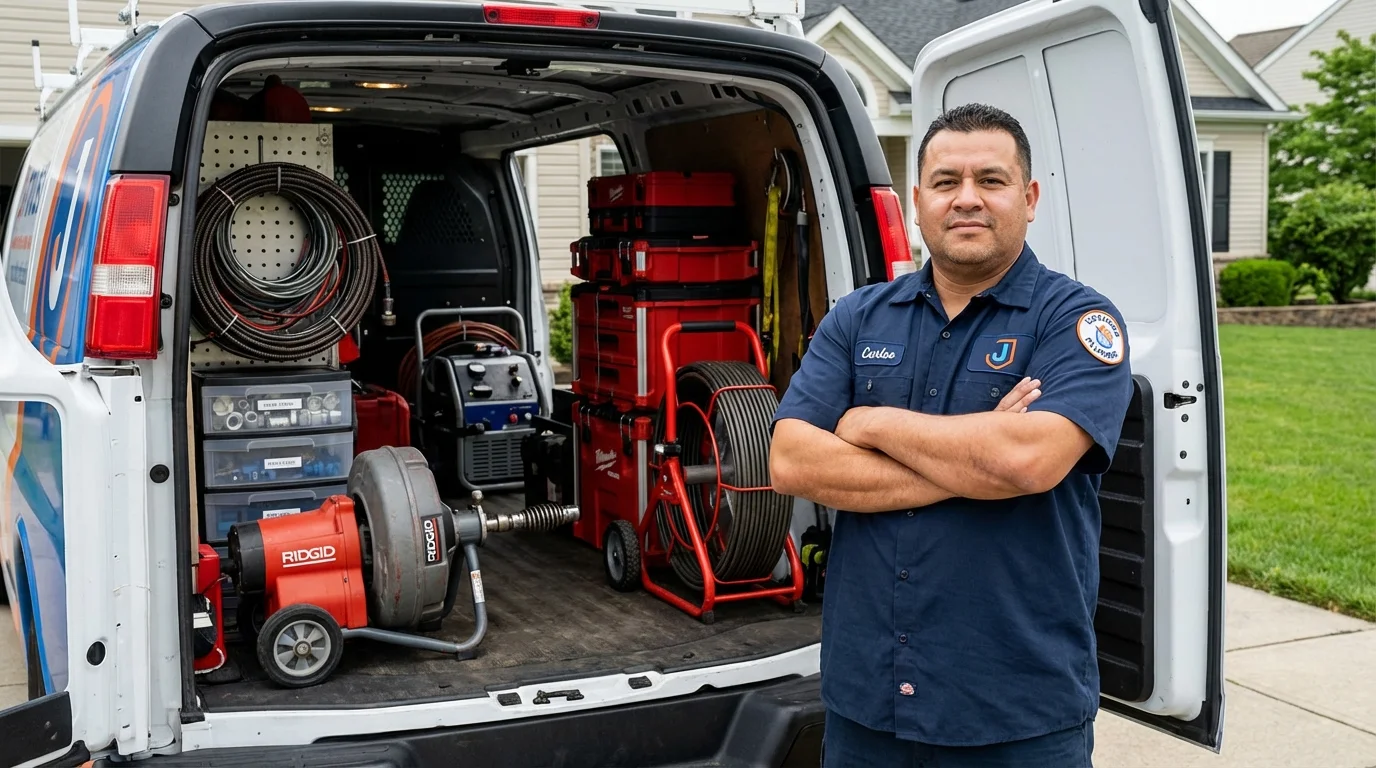 Professional drain cleaning equipment and Johns Plumbing LLC plumber in Wonder Lake