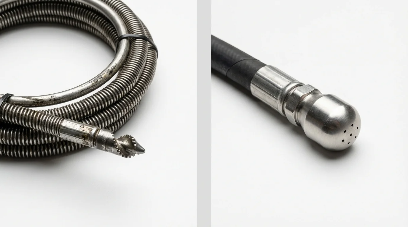 Drain snake cable and hydro jetting nozzle used for drain cleaning in Wonder Lake, IL
