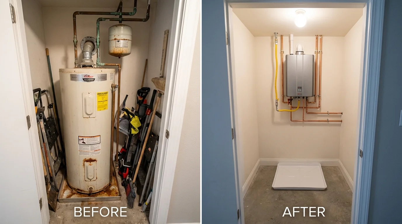 Tank water heater versus wall-mounted tankless unit comparison for Wonder Lake, IL homeowners